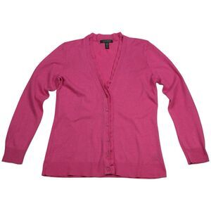 Lauren Ralph Lauren Pink Linen Cotton V-Neck Button Front Cardigan Size Large
